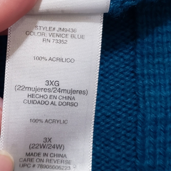 Just My Size Wide Sleeve Loose Knitwear Tunic Sweater in Venice Blue Women's 3X - Picture 8 of 10